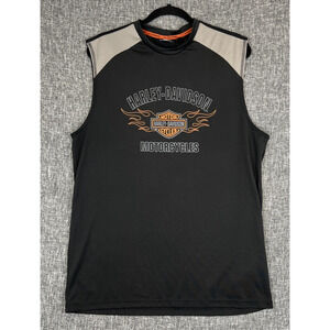 Harley-Davidson Tank Top Size Large Unisex Active Wear Stretch Black Graphic